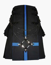 BLUE-STRAPPED MODERN BLACK GOTHIC UTILITY KILT - Scottish Kilt Jacket™ USA-UK